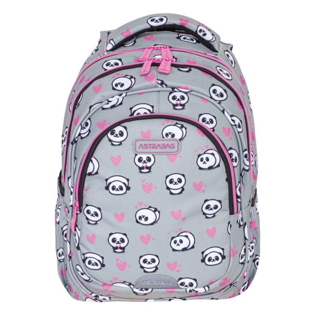 Ranac za devojčice Astrabag Panda, Anatomski, 39 x 28 x 15 cm, Sivi