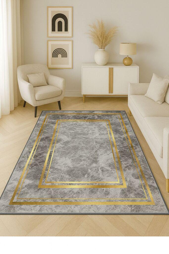 Conceptum Hypnose Tepih HM-CRP25-37, Pravougaoni, 100 x 140 cm, Sivo-zlatne boje