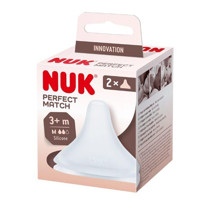 Nuk Silikonska cucla Perfect match, Otvor M, 3m+, 2 komada
