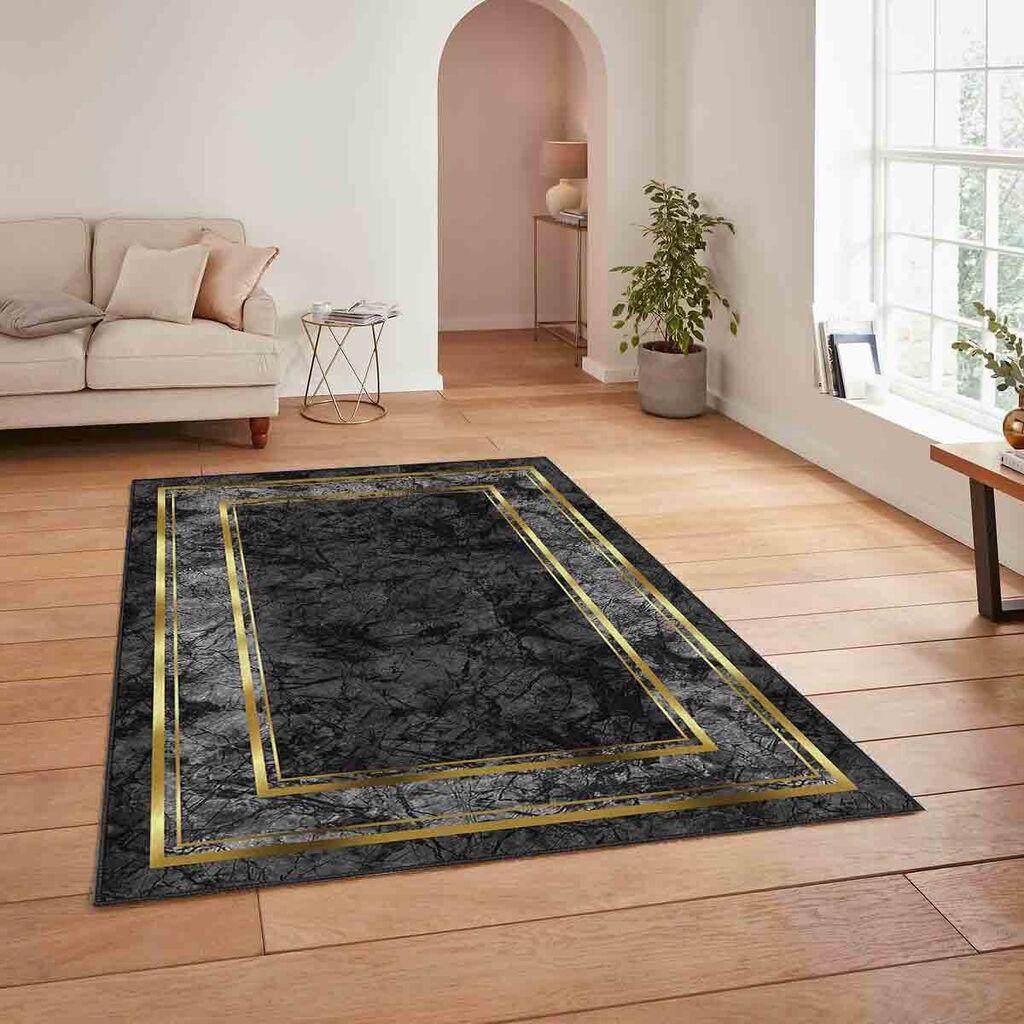 Conceptum Hypnose Tepih HM-CRP25-38, Pravougaoni, 80 x 140 cm, Crno-zlatne boje