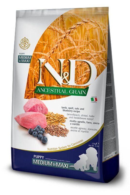 N&D Suva hrana za štence srednjih i velikih rasa Ancestal Grain, Jagnjetina i borovnica, 2.5kg