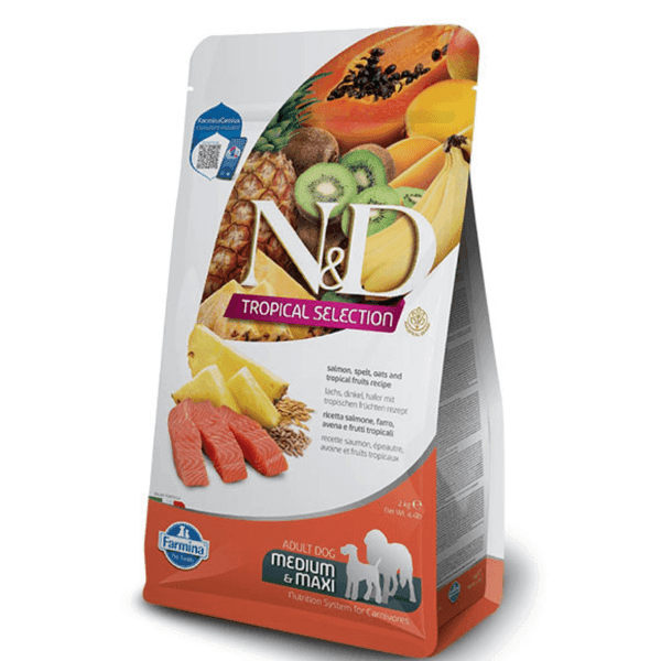 N&D Suva hrana za odrasle pse srednjih i velikih rasa, Losos i tropsko voće, 2kg