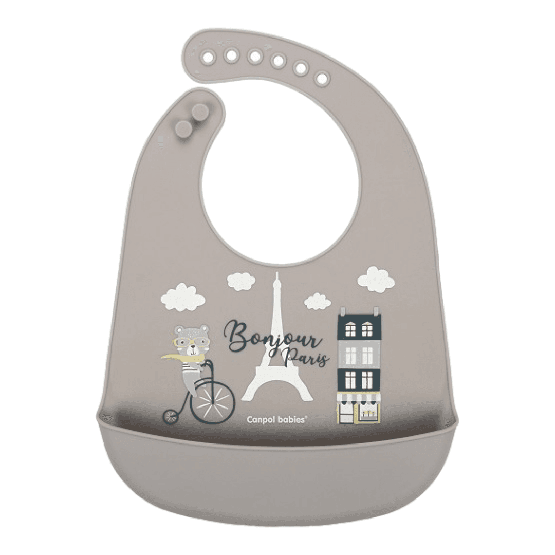 CANPOL Silikonska portikla za bebe sa džepom, Siva