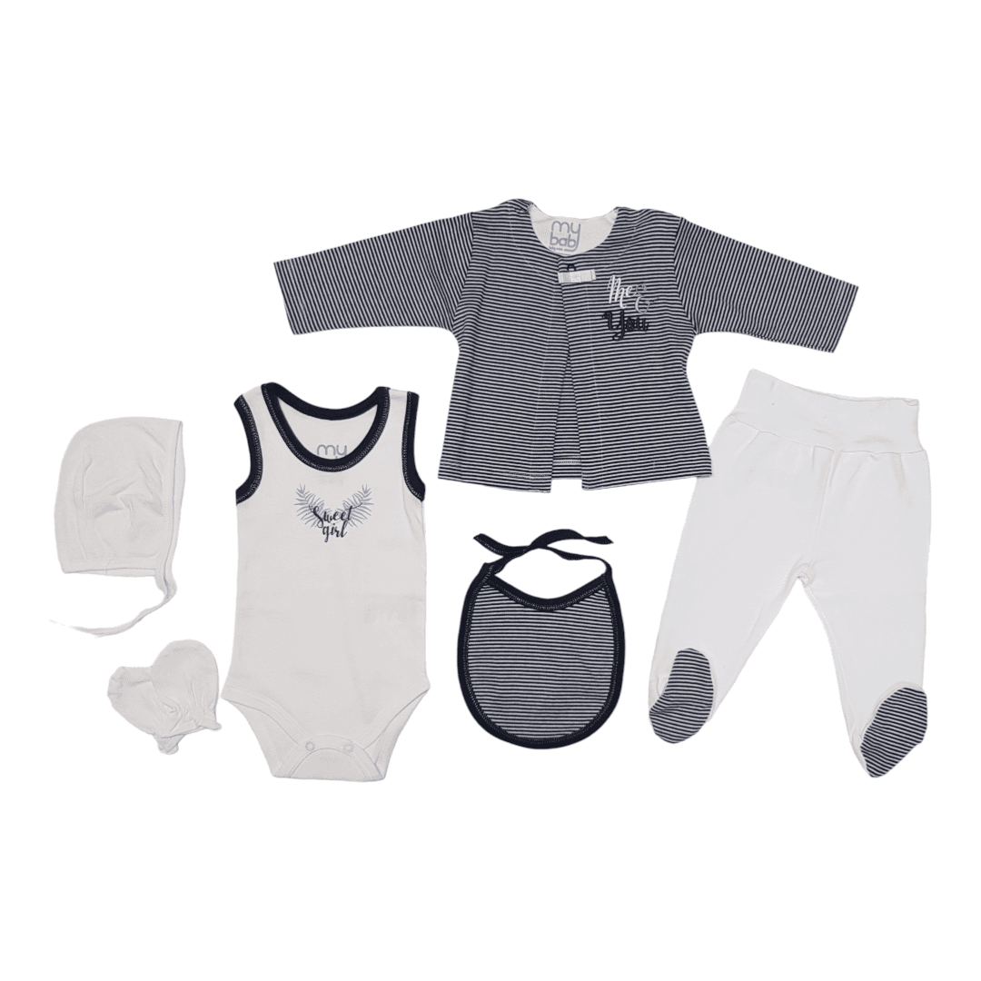 MY BABY Pamučni set za bebe, 6 komada, Teget-beli