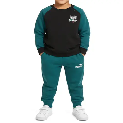 Puma Komplet trenerka za dečake Minicats Super Puma Crew Set Inf, Zeleno-crni