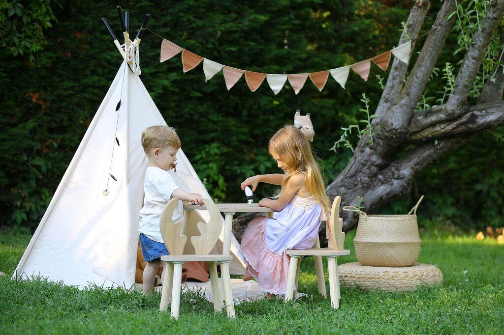 Hanah Home Dečiji set Deer Two Chair Set, Sto i 2 stolice, Bež