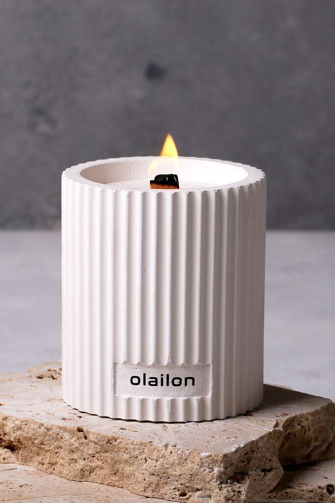 Aberto Design Betonska sveća Damla, Miris vanile i ruže, Parafin i soja, 8 cm, Bela