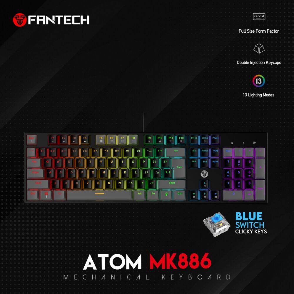 Fantech Gaming mehanička tastatura MK886 Atom, Blue switch, RGB. Crna