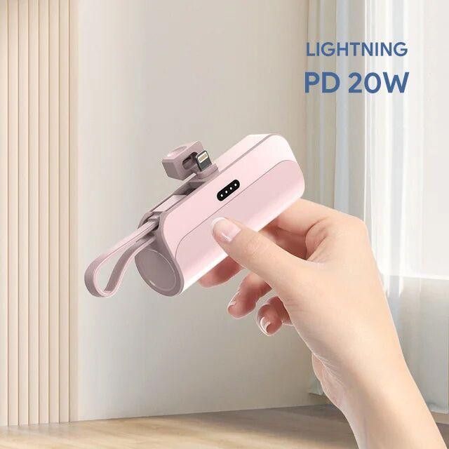 Power bank, 5000mAh, PD 20W, Lightning, Roze