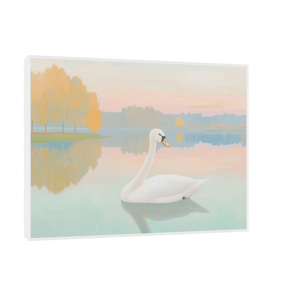 Canvas Slika na platnu Labud i zalazak, Sa ramom, 40 x 30 cm, Beli