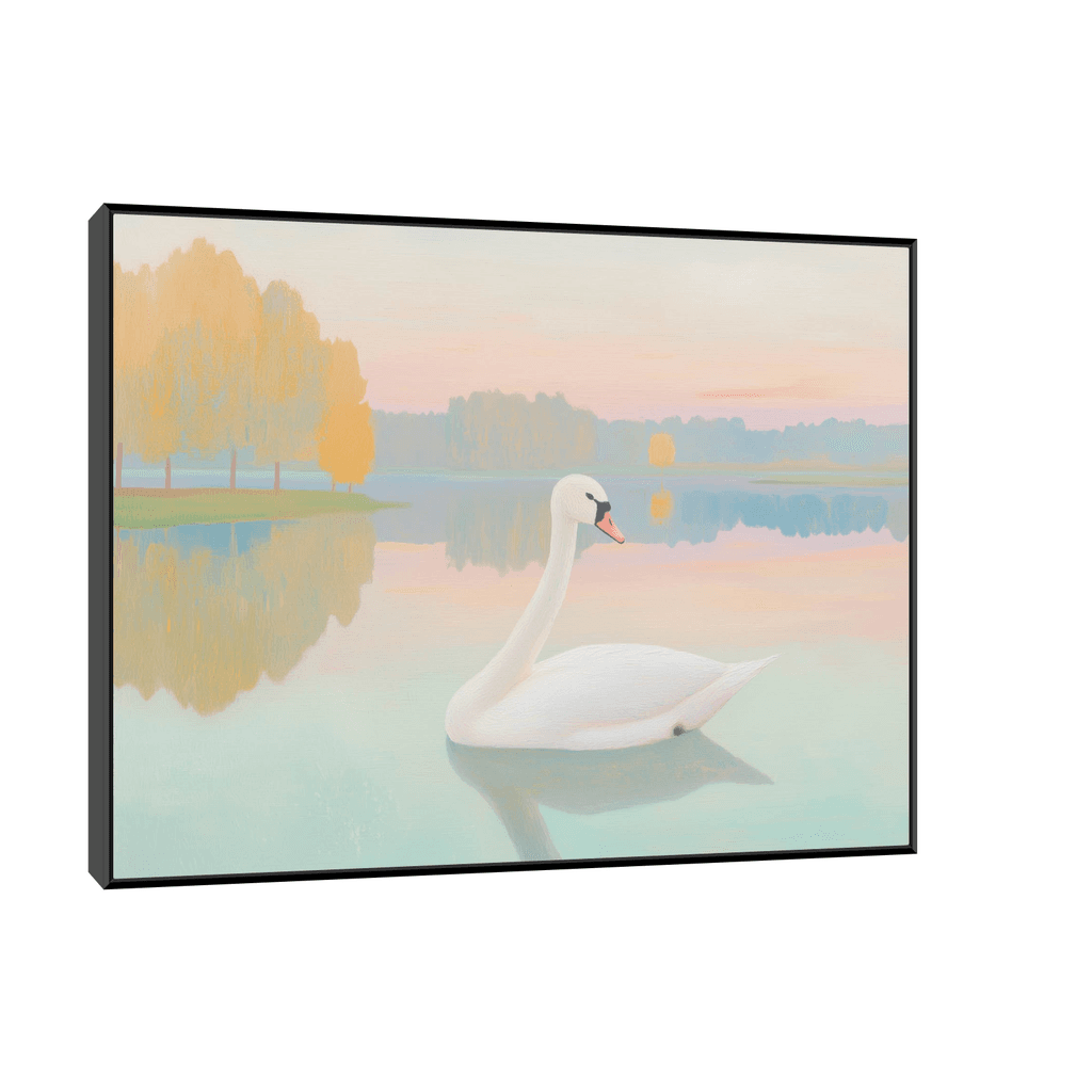 Canvas Slika na platnu Labud i zalazak, Sa ramom, 40 x 30 cm, Crni