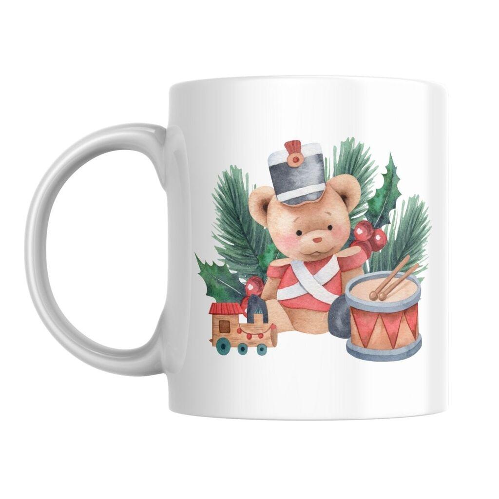 Novogodišnja šolja Meda bubnjar, 300 ml, Bela