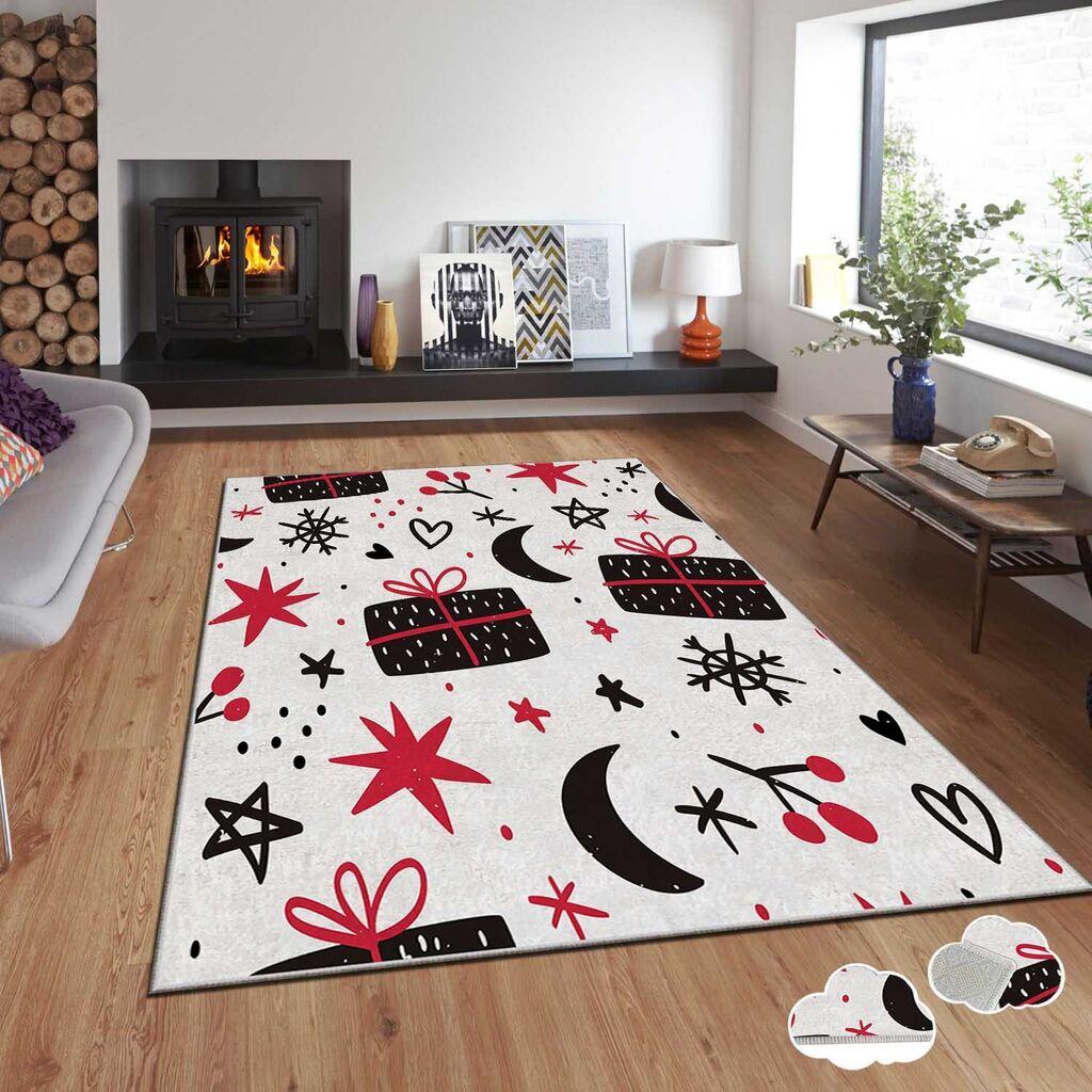 Conceptum Hypnose Tepih sa novogodišnjim motivima Asr-Crpt-43, Pravougaoni, 100 x 140 cm, Crno-beli