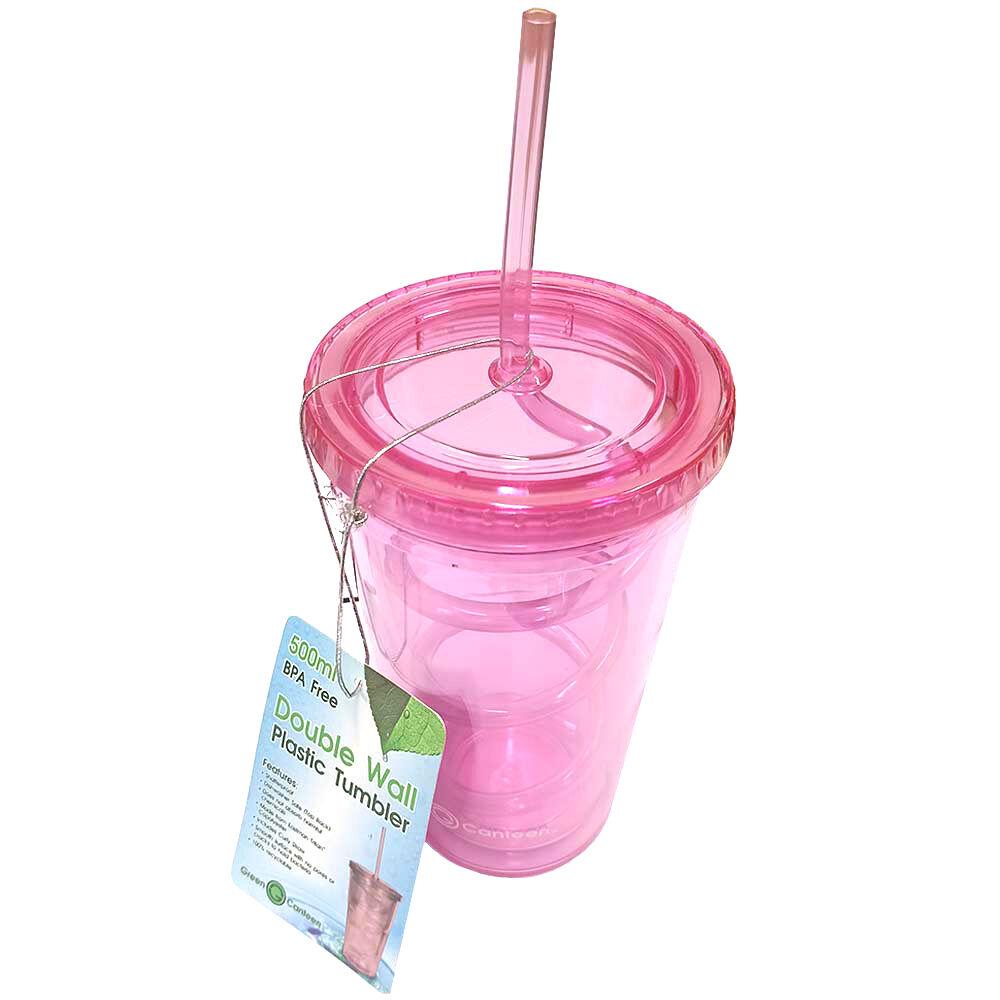Green canteen Čaša za vodu sa slamkom i poklopcem, 500 ml, Roze