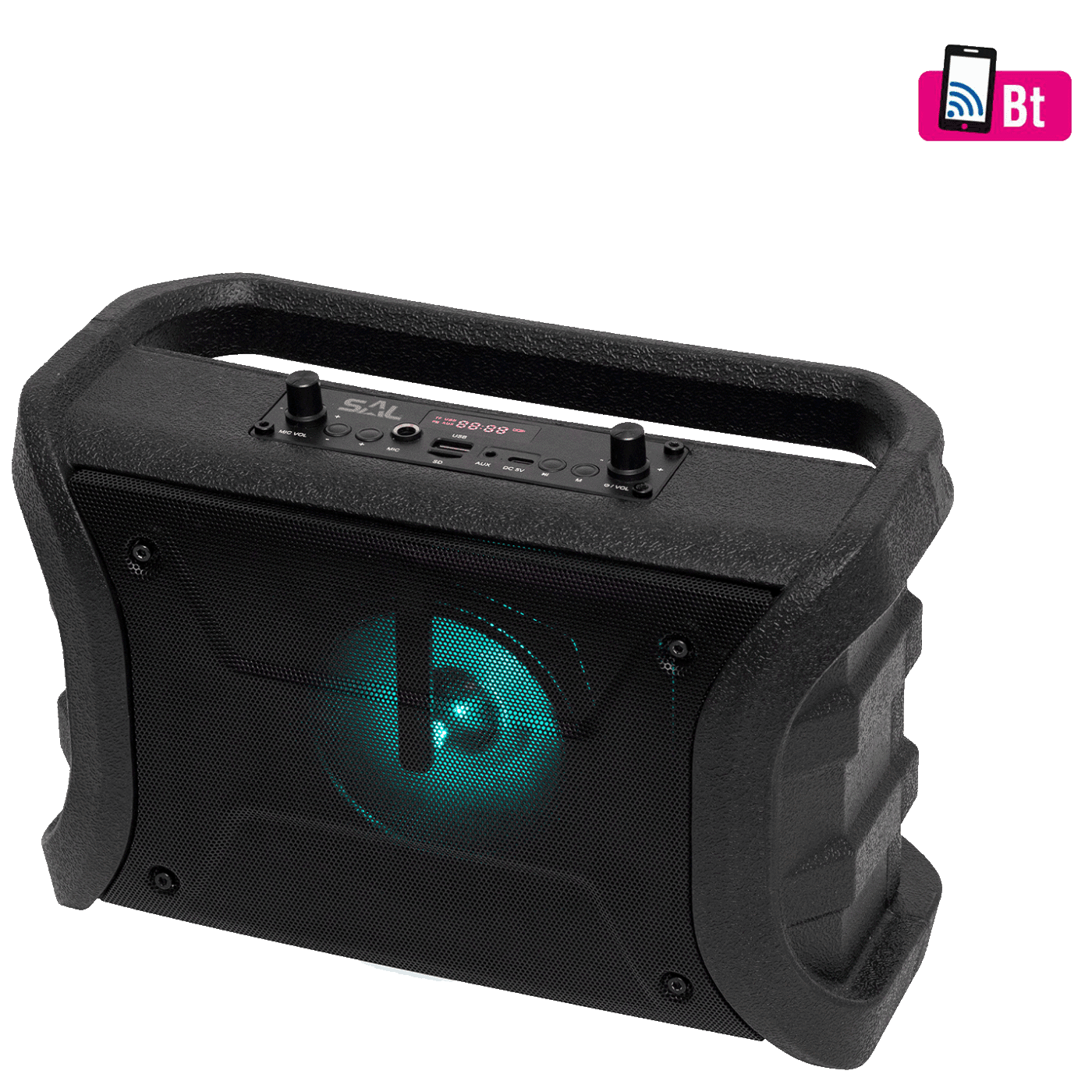 SAL zvučnik bežični, Bluetooth, MP3, FM, karaoke, RGB, 8V, crni