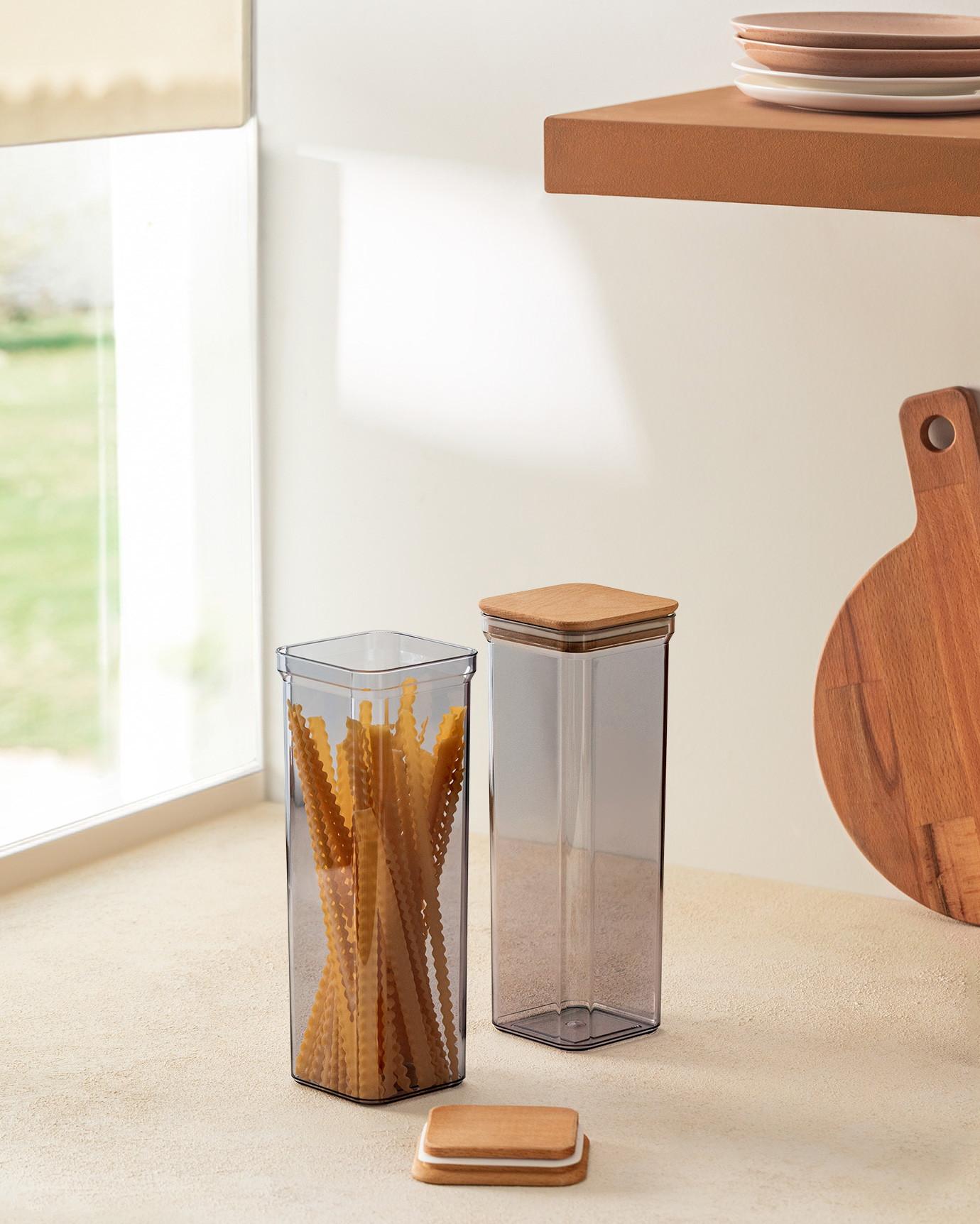 Madame Coco Set posuda za čuvanje namirnica sa drvenim poklopcem, 2 komada, 2100 ml, Sivi