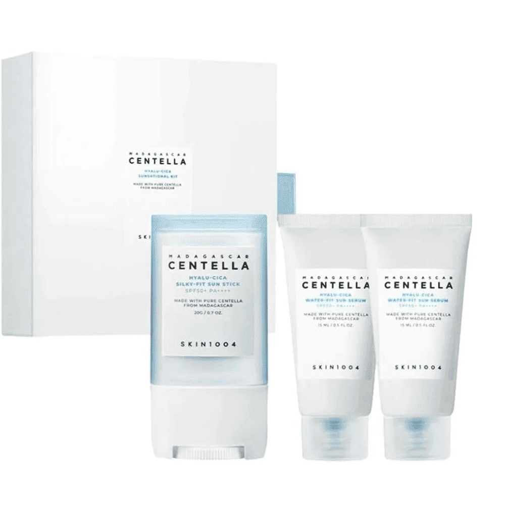 Skin1004 Set Madagascar Centella Sunsational SPF Stik za lice Hyalu-Cica Sun Stick, 20 g + Serum za lice Hyalu-Cica Water-Fit Sun Serum, 15 ml, 2 komada