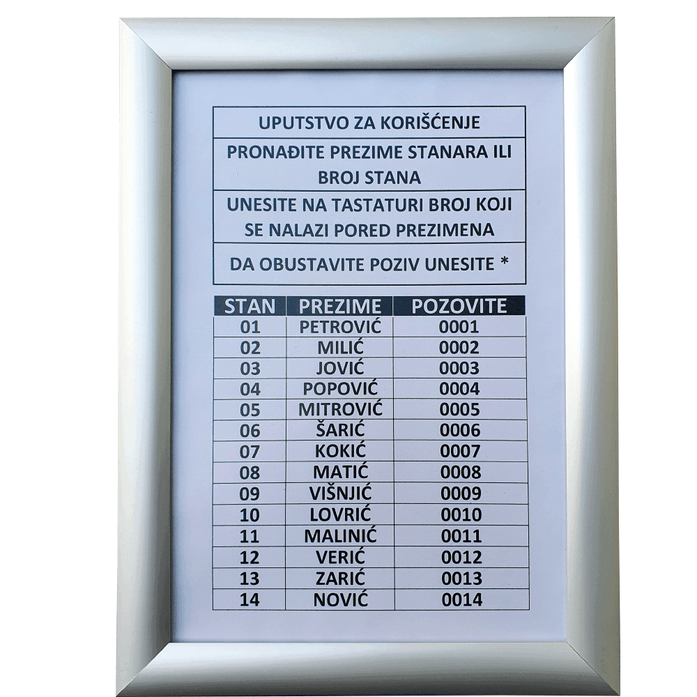 TEHTEL Ram za spisak stanara A4