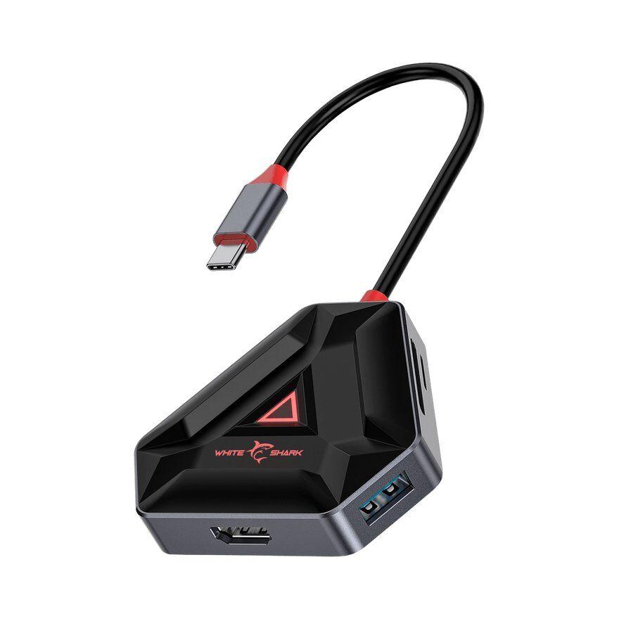 White Shark USB Hub Hexagon 6u1, Type-C, Crno-srebrni