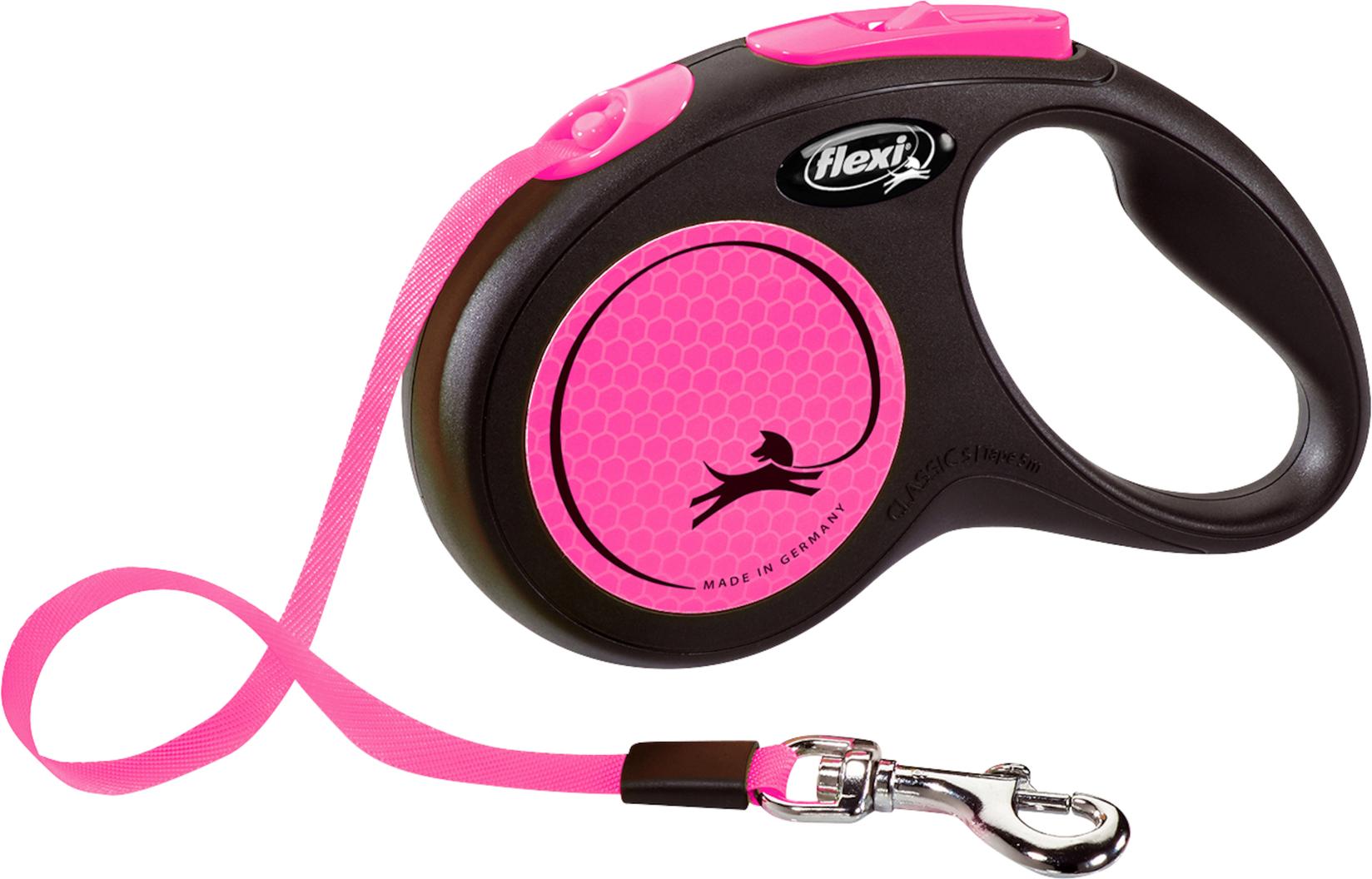 FLEXI Povodac za pse New Neon Tape S, 5m, Do 15 kg, Roze