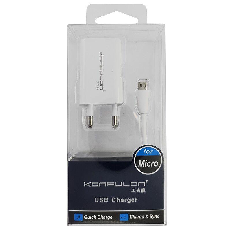 Konfulon Kućni punjač C13+S02 5V 1A sa micro USB kablom, Beli