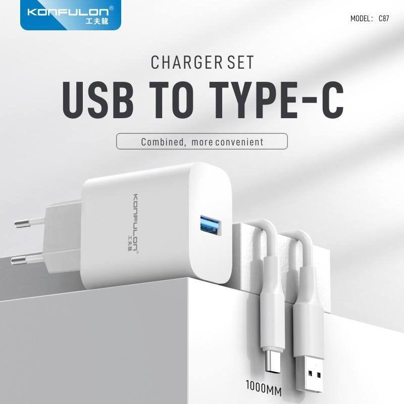 Konfulon Kućni punjač C87, 3A, 15W, sa Type C kablom, Beli