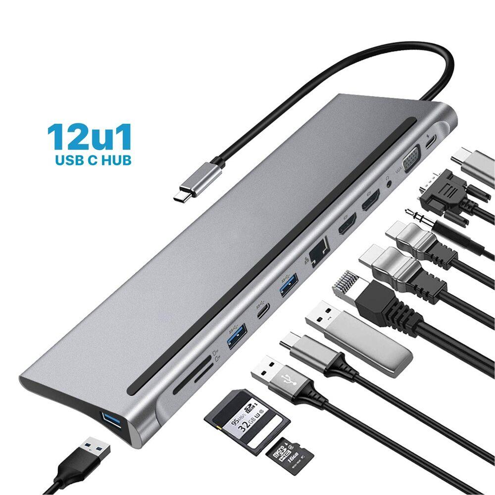 JWD Docking stanica, Type-C, 12 u 1, Srebrne boje