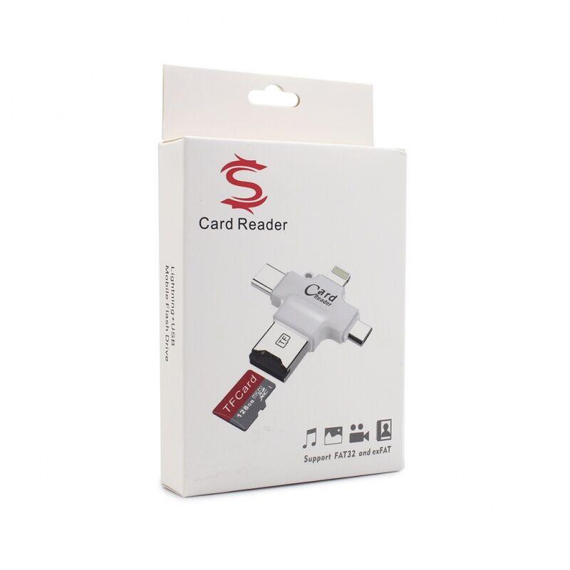 Čitač kartica za iPhone, Micro USB, Type C, Beli
