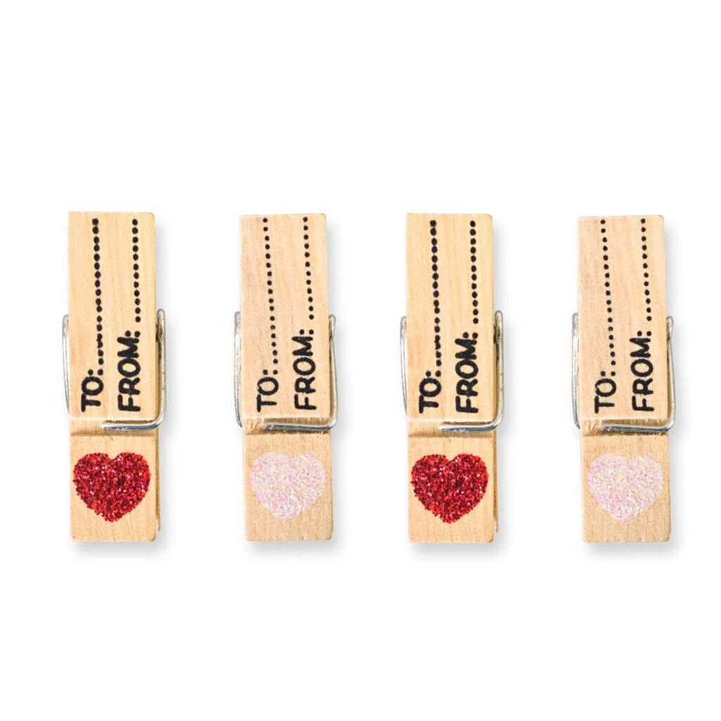 Junior Štipaljke srca sa šljokicama Crafty deco, 4 komada, Crveno-roze