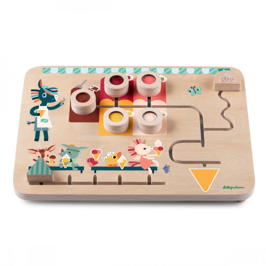 LILLIPUTIENS Prenosiva tabla sa aktivnostima Sladoled, Drvena