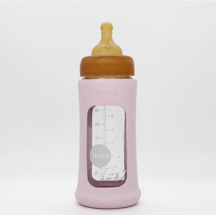Hevea Flašica sa širokim otvorom i zaštitnim rukavom, 1 komad, 250ml/8.5oz, Roze
