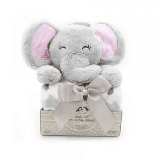DEXY CO Set plišana igračka slonče i ćebe Sweet dreams baby sivo