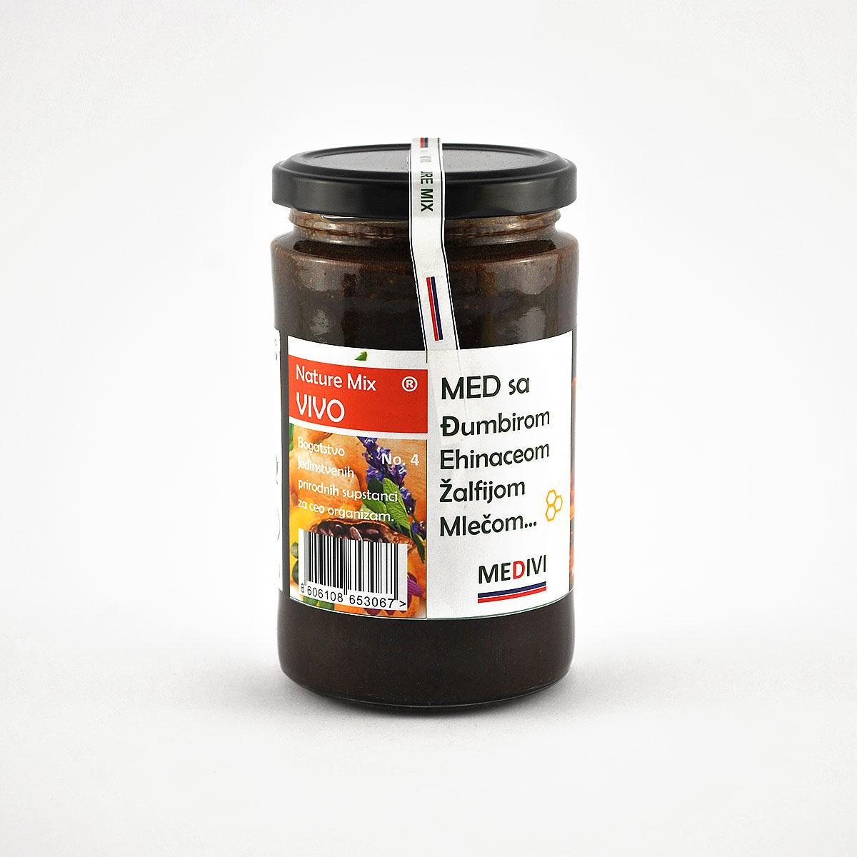 MEDIVI Med sa đumbirom, ehinaceom, žalfijom i mlečom Vivio 370ml