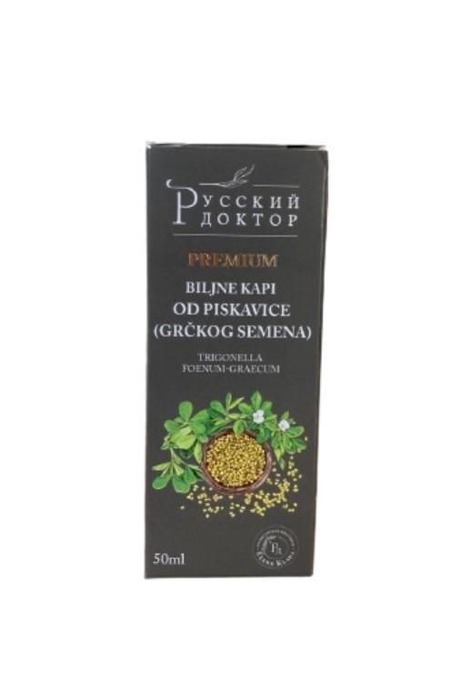 РУССКИЙ ДОКТОР Biljne kapi od piskavice (grčkog semena) Premium, 50 ml