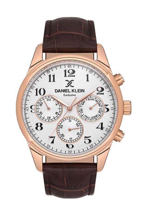 DANIEL KLEIN Muški ručni sat, Kvarcni mehanizam, Belo kućište, Braon