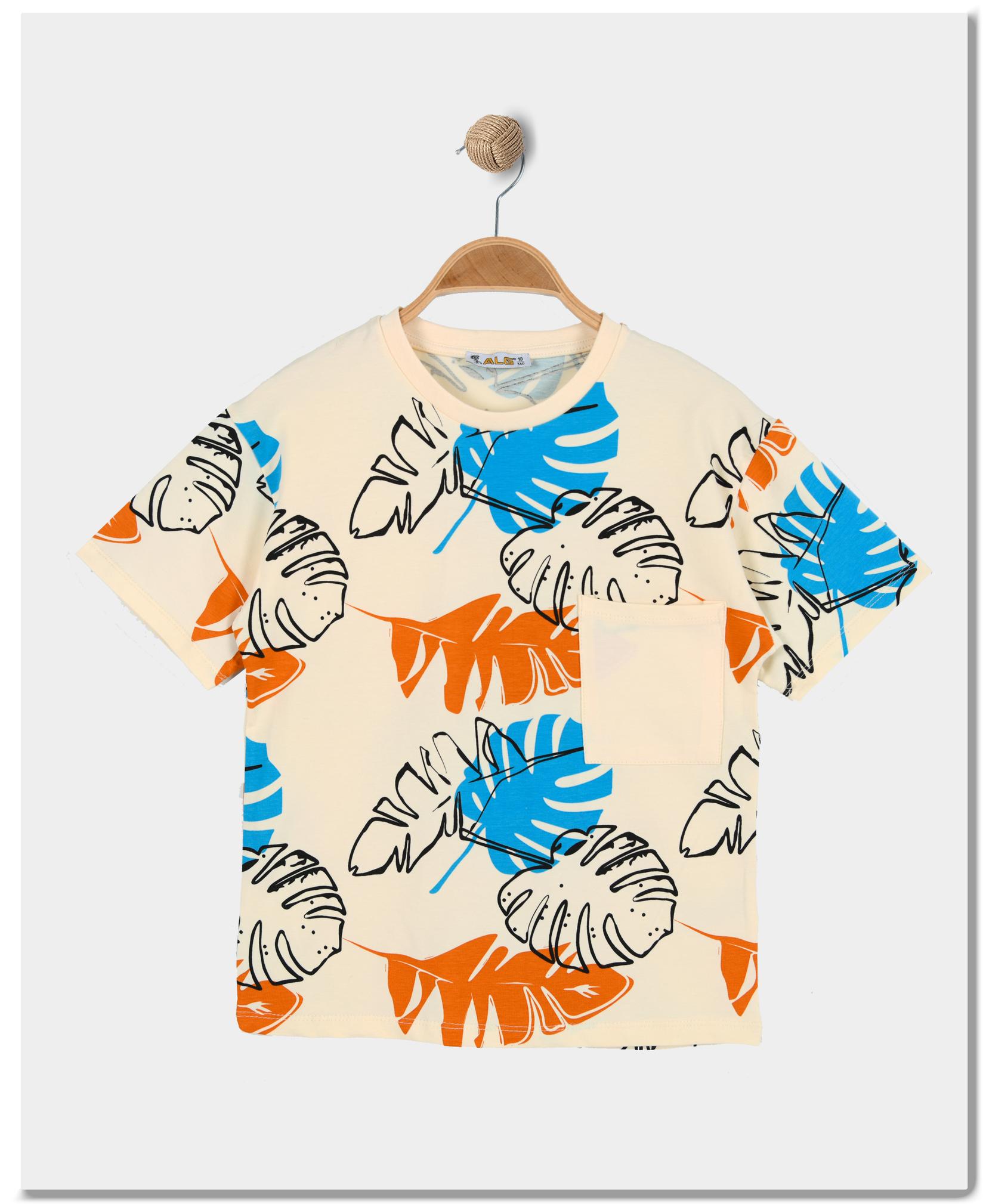 ALG Majica za dečake Leaves, Krem