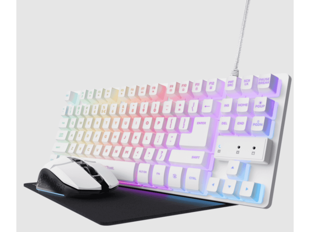 Trust Gaming set GXT794W, Tastatura, miš i podloga za miš, Bela