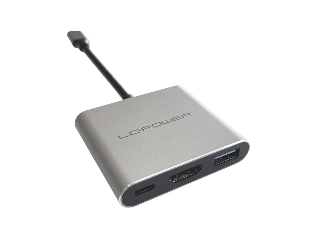 LC-Power USB-C hab, USB-A, USB-C (PD 100W), 1x HDMI do 4k UHD, sivi