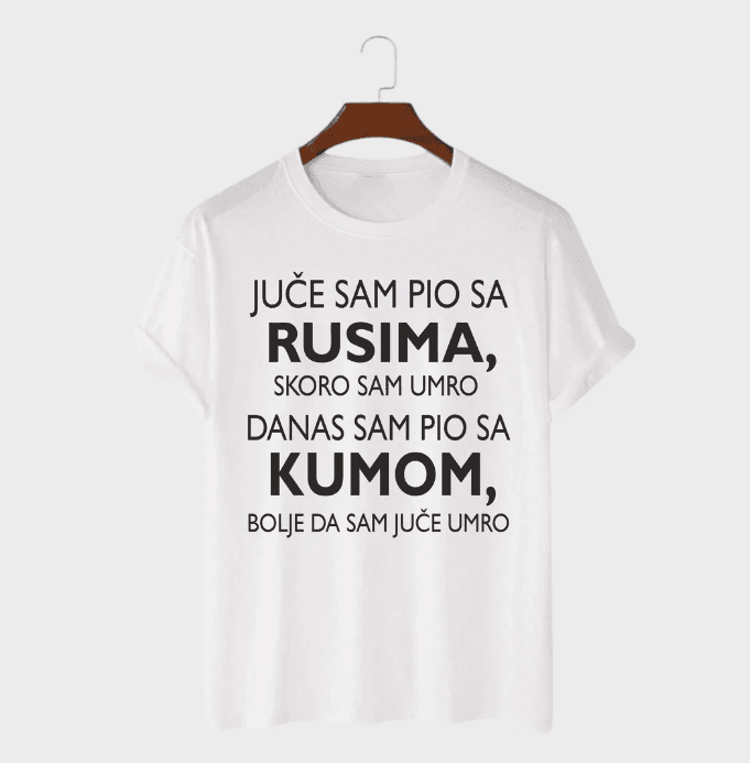 MAFIMI Muška majica Juče sam pio sa Rusima, Bela