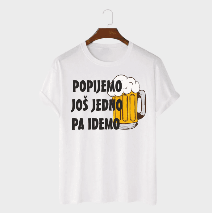 MAFIMI Muška majica Pijemo još jedno pa idemo, Bela