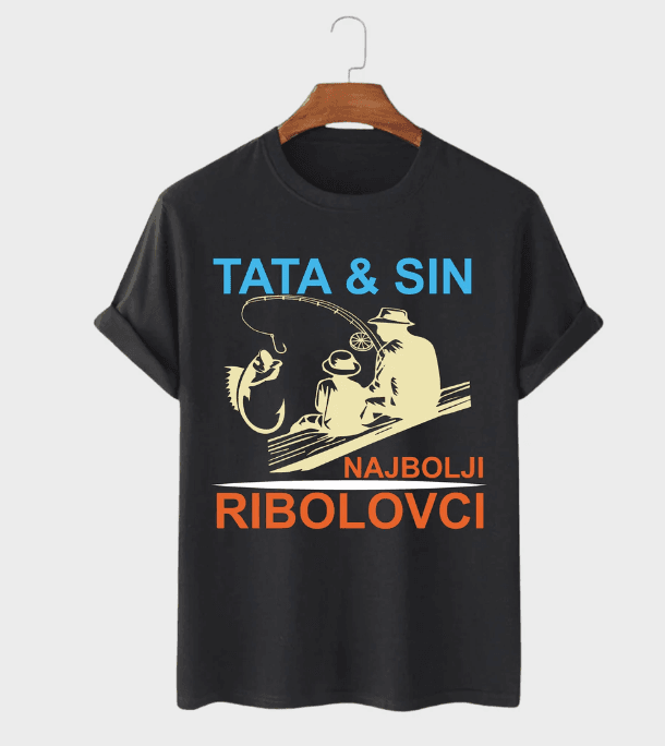 MAFIMI Muška majica Tata i sin najbolji ribolovci, Crna