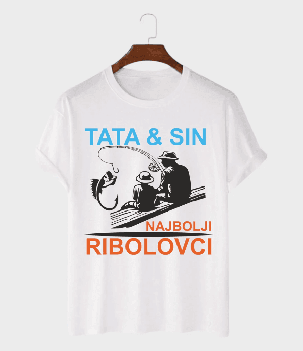 MAFIMI Muška majica Tata i sin najbolji ribolovci, Bela