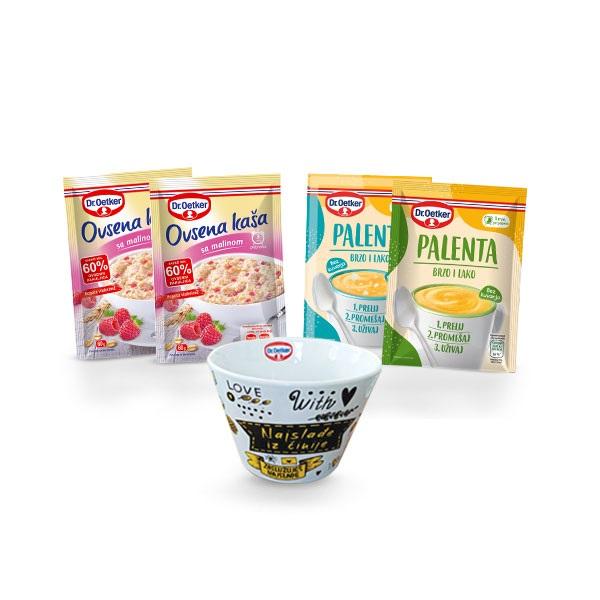DR.Oetker Paket Ovsena kaša malina 2 komada, Palenta, Palenta sir + Činija