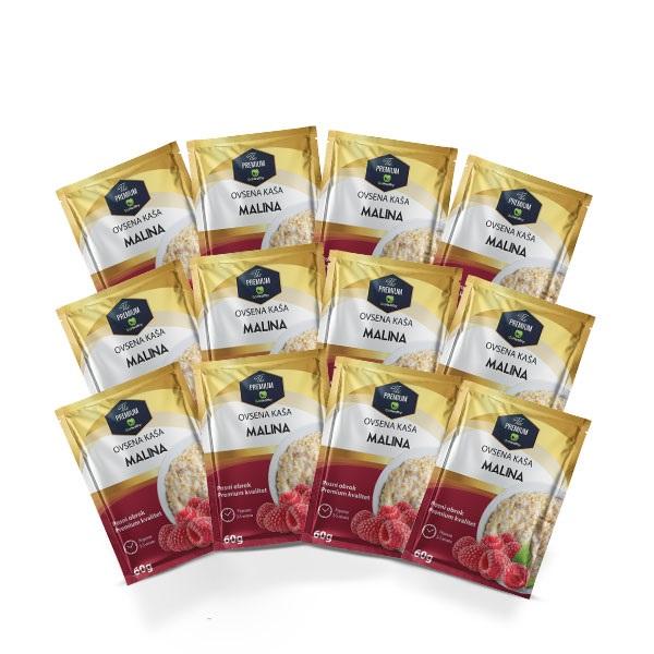 GoHealthy Paket ovsene kaše Premuim, Malina, 60 g, 12 komada