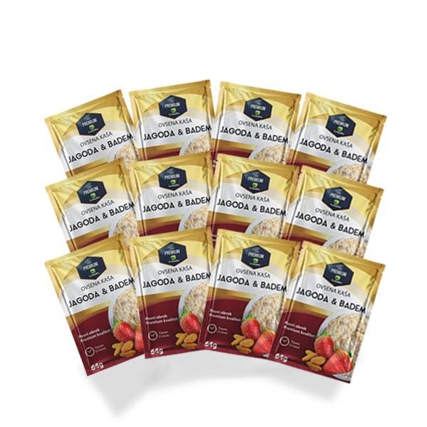 GoHealthy Paket ovsene kaše Premuim, Jagoda i badem, 64 g, 12 komada