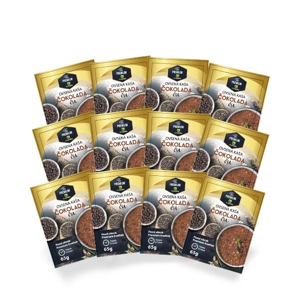 GoHealthy Paket ovsene kaše Premuim, Čokolada i čia, 65 g, 12 komada