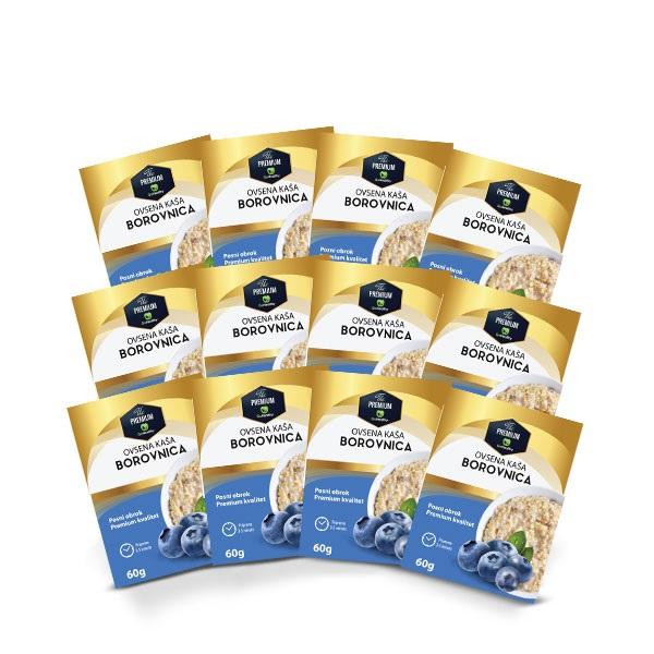 GoHealthy Paket ovsene kaše Premuim, Borovnica, 60 g, 12 komada