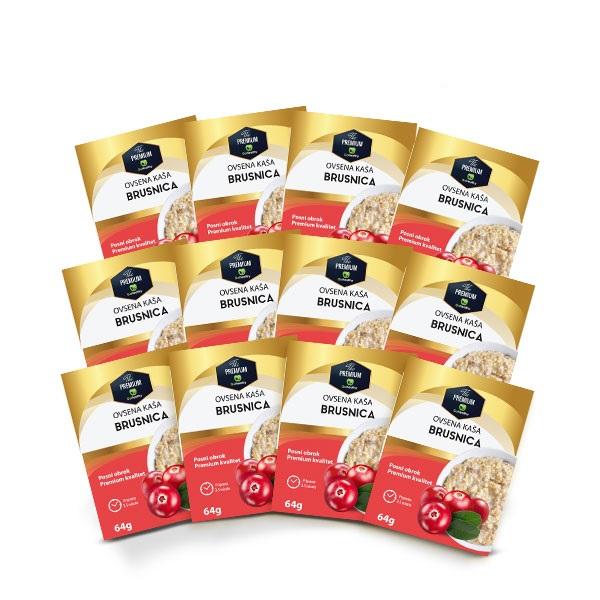 GoHealthy Paket ovsene kaše Premuim, Brusnica, 64 g, 12 komada