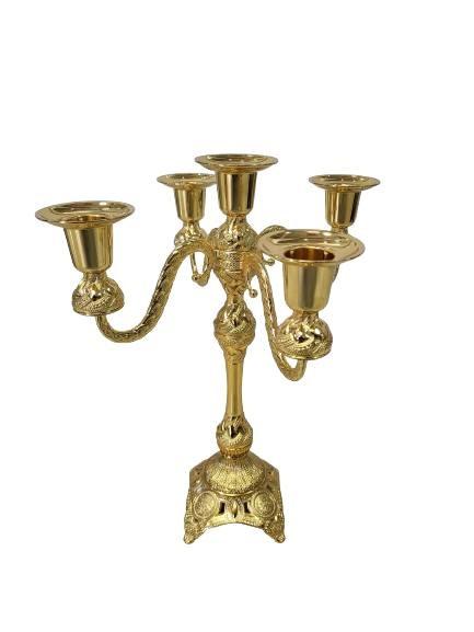 Selected image for Apex Home Metalni svećnjak, Za 5 sveća, 30 cm, Boja zlata