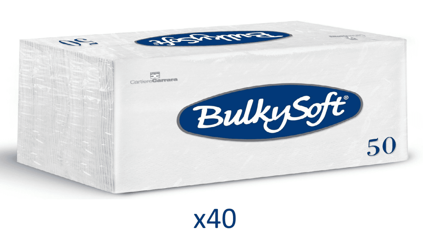 BULKYSOFT Salvete, 50/1, Dvoslojna, 40 pakovanja, 38x38 cm, Bela